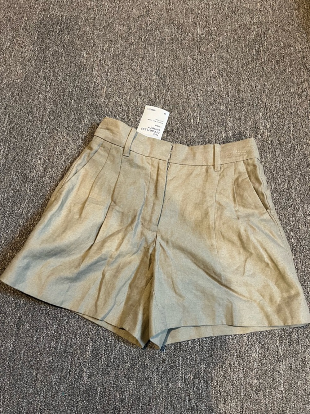 Aritzia Pleated High-Waist Shorts in Light Olive